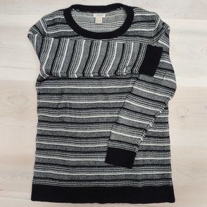 J Crew Black & White Stripe Knit Crew Neck Sweater